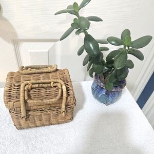 Vintage Wicker Basket Handles great for makeup 7x7x4